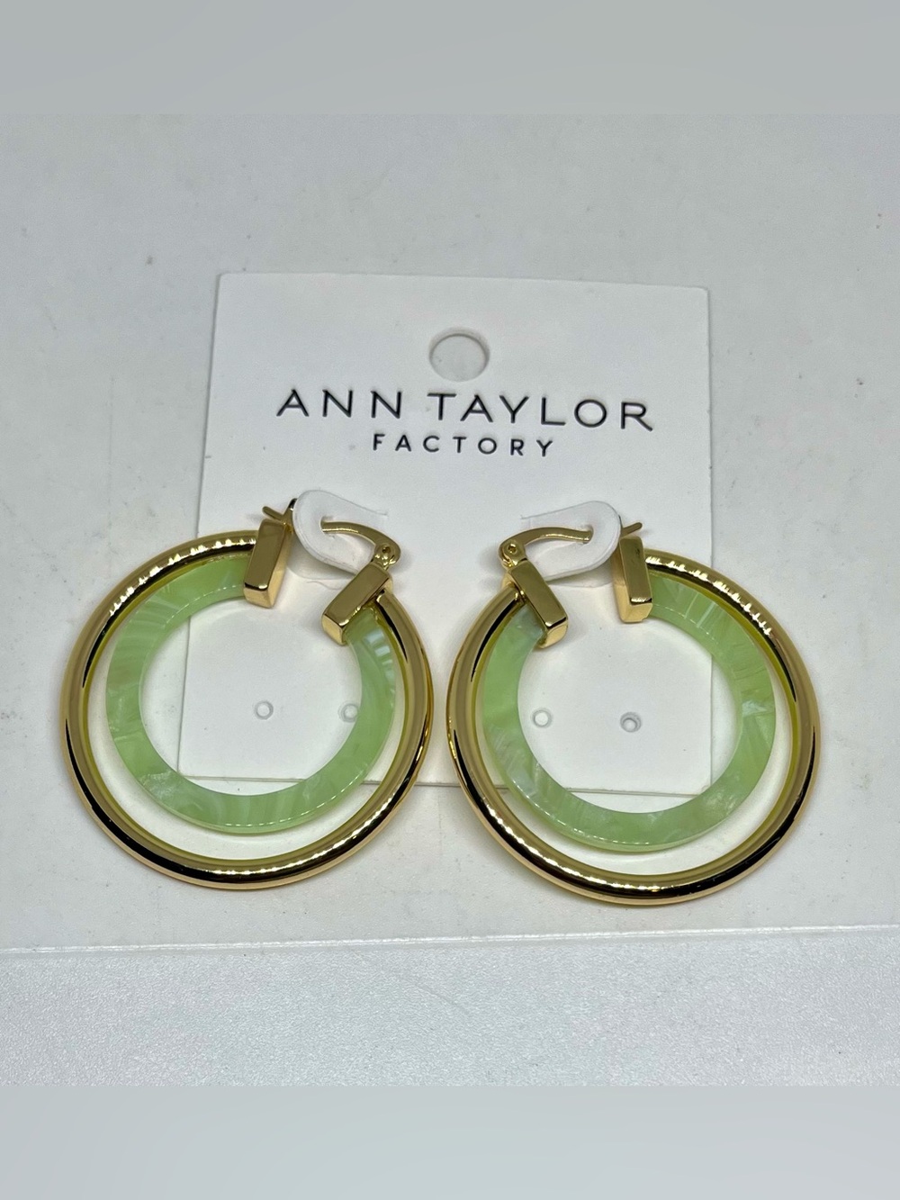 Ann Taylor Factory Gold and Light Green Double Hoop Earrings